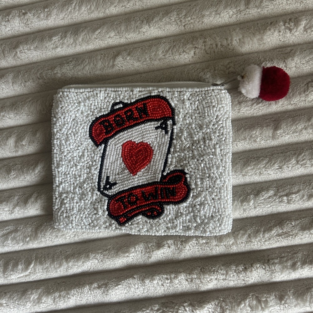 Beaded Coin Purse Etc. Zipper Pouch Casino Card Anyday 5.5" X 4.5"  Ace Hearts